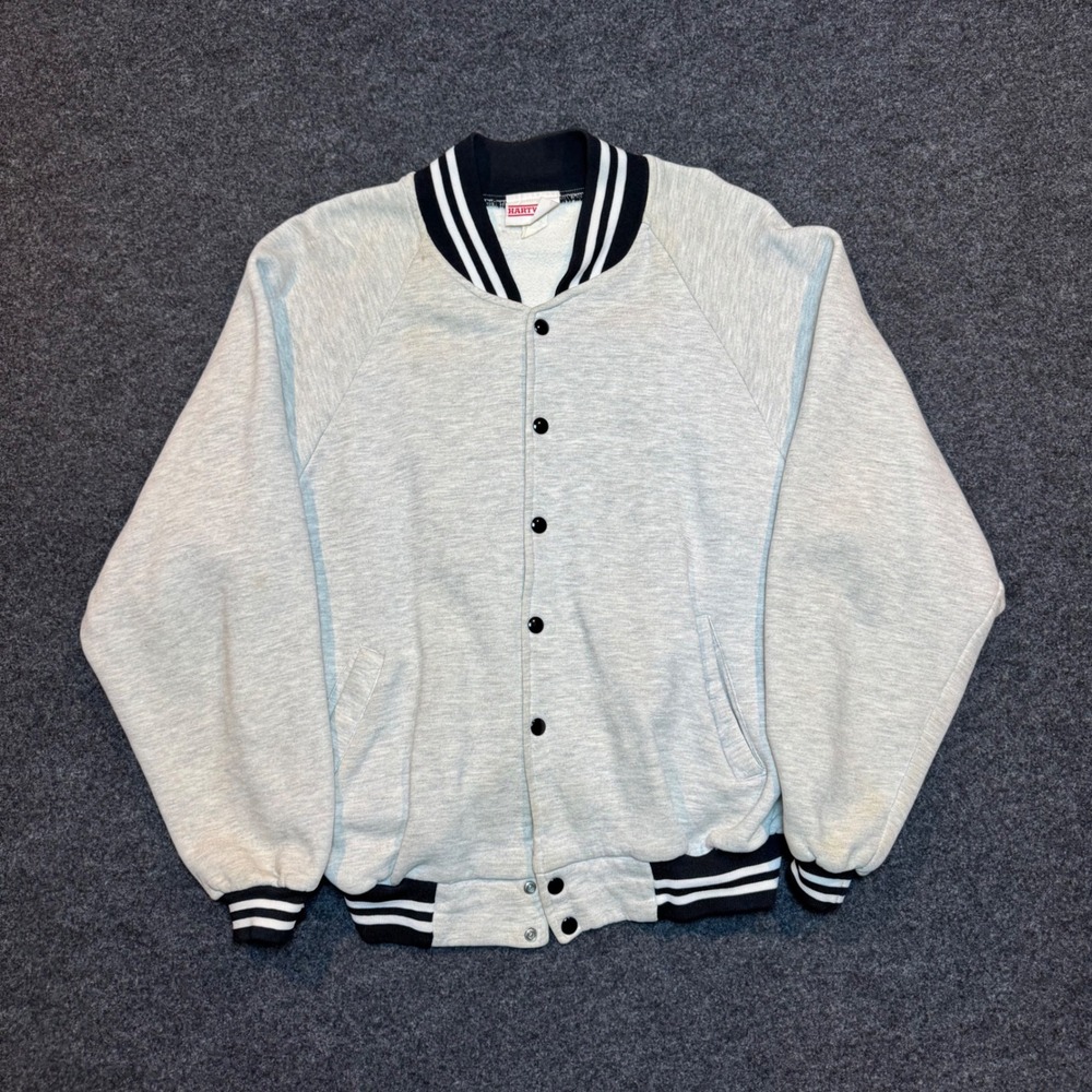 Vintage Hartwell Mens XL Heather Gray Striped Varsity Snap Front Sweatshirt